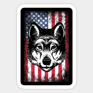 Patriotic Wolf American Flag Sticker